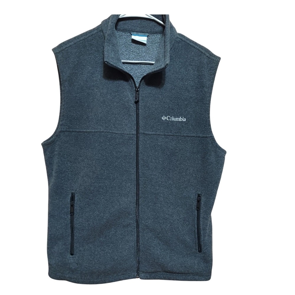 Columbia Mens Fleece Vest Charcoal Gray Full Zip‎ Sleeveless Jacket Medium